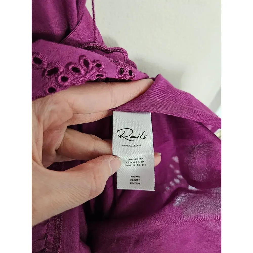 Rails Purple Magenta Berry Gia Dress Cotton Poplin Eyelet Midi Dress Size Medium